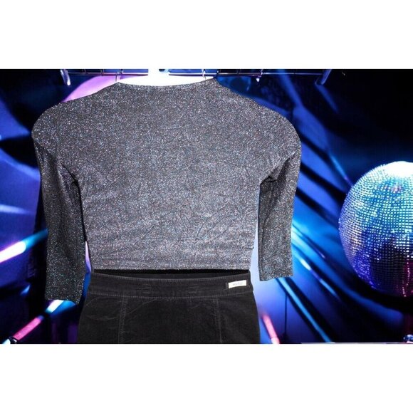 Jade Metallic Glitter Ruched Crop Top – Y2K Party Clubwear – Size L - Picture 9 of 15